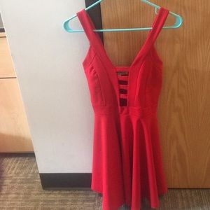 Red deep v neck skater dress